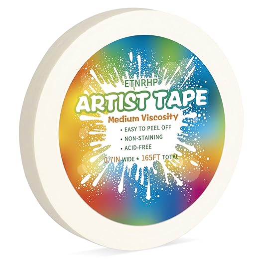 White Art Tape Medium Tack Artist Masking Tape Paper Acid Free Tape Watercolor Painters Tape Artists Tape for Drafting Art Watercolor Painting Canvas Framing, 0.7 inch Wide 165FT Long