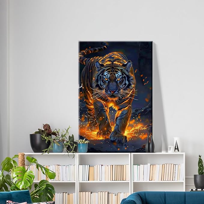 ATDMS Paint by Numbers Kit for Adults with Frame Tiger Paint by Number with Easel DIY Tiger Adult Paint by Number Kits Paint by Number Canvas for Gift Home Wall Decor 8x12 Inch