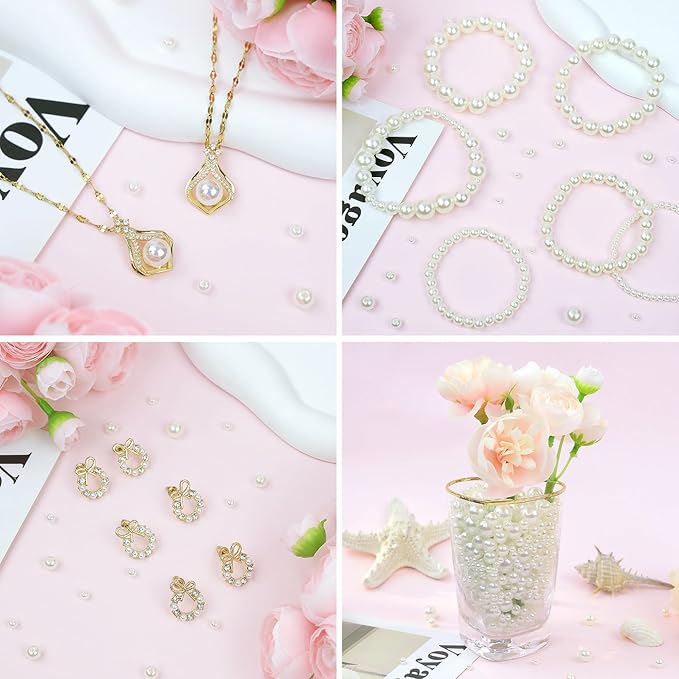 2500Pcs 4mm Small Pearl Beads for Jewelry Making, Tiny Charm Loose White Pearl Beads for Bracelets, Mini Acrylic Fake Round Pearls with Hole for Necklace, Earring, Vase Fille, DIY Craft