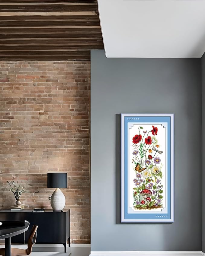 CaptainCrafts Cross Stitch Kits for Adults Stamped Cross Stitch Printed Fabric Cross Stitching DIY Art DMC Needlecrafts Embroidery Kit for Adults (Stamped, Spring, Butterfly Flowers Dragonfly)