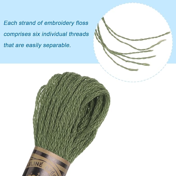 HARFINGTON 12 Skeins Embroidery Floss 8m Each Egyptian Long Fiber Cotton Cross Stitch Thread 26S/2x6 for Embroidery Projects Bracelet, Dark Green