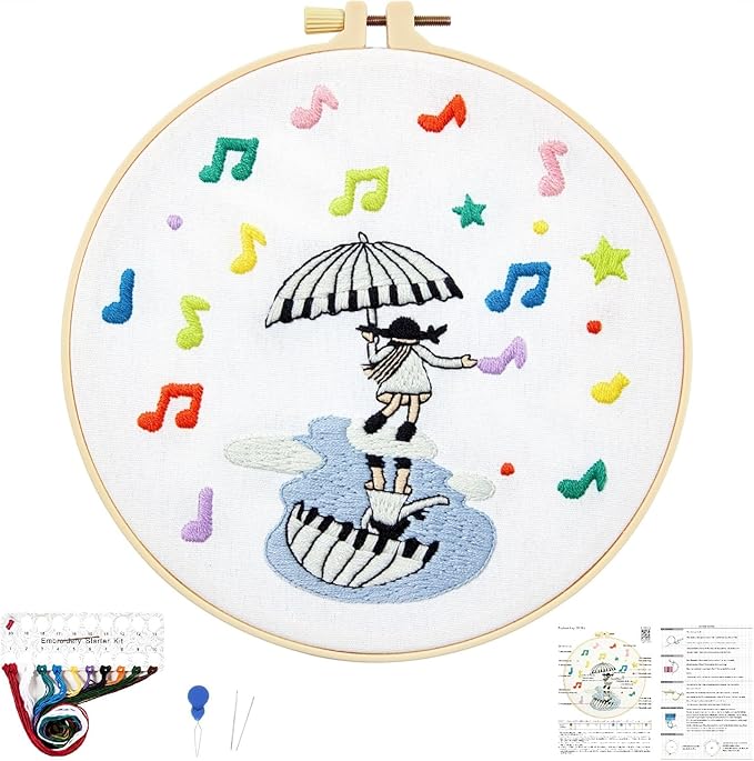 Hand DIY Embroidery Kits for Beginners Adults, Cute Crewel Embroidery Art Kits, Stamped Cross Stitch Kits for Beginners Adults Craft Kits for Women, Entire Set of Embroidery Supplies & Video Tutorial