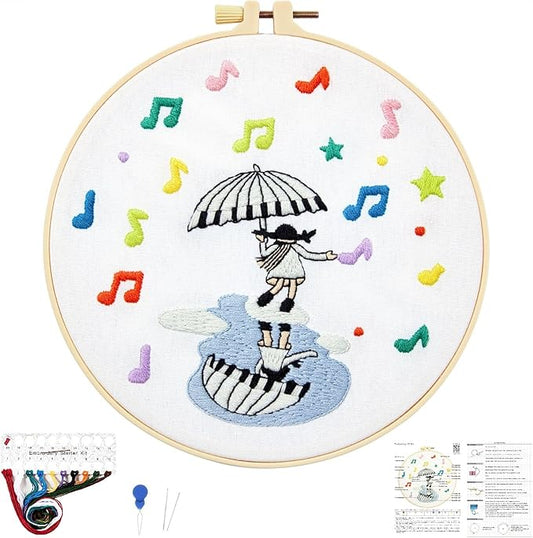 Hand DIY Embroidery Kits for Beginners Adults, Cute Crewel Embroidery Art Kits, Stamped Cross Stitch Kits for Beginners Adults Craft Kits for Women, Entire Set of Embroidery Supplies & Video Tutorial