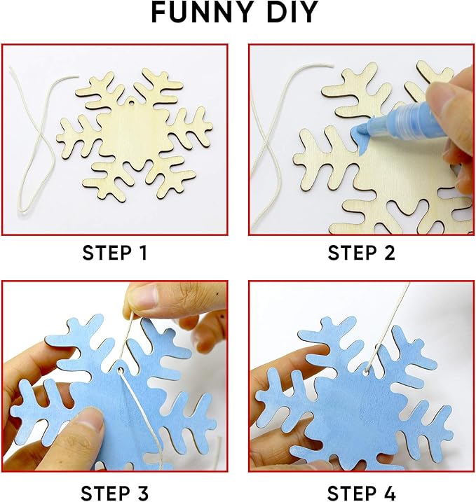 Hidreas 50 Pcs DIY Wooden Ornaments Christmas Wooden Ornaments Making Kit Christmas Crafts with Wax Rope and Rhinestone Stickers for Christmas Decoration and DIY Ornaments Making