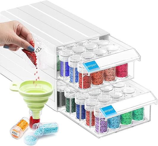 ARTDOT 2-Pack Interlocking Storage Containers for Diamond Art Kits for Adults, 64 Slots Storage Box for Diamond Painting Accessories and Tools