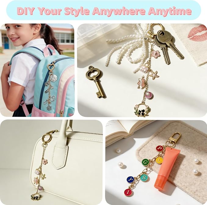 JCWPVA 314Pcs Lip Gloss Charms Keychain Kit, Including 19 Keychain Clips, 24 Extender Chains, 118 Charms & Jewelry Pliers, DIY Keychains Kit, Complete DIY Craft Supplies for Teens and Adults Gifts