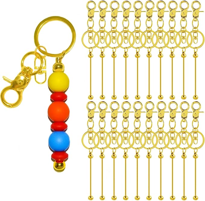 100 Pcs Beadable Keychains Bulk Kit – DIY Keychain Making Supplies with Metal Blanks for Crafts, Jewelry, Charms, Custom Projects – Blank Chain Bars for Beaded Keychain Design (Golden)