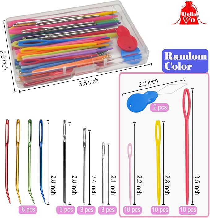 DeliaVo 49 Pcs Yarn Needles Set, Assorted Crocheting & Darning Tapestry Needles for Yarn, Crochet Kit for Knitting Sewing Weaving