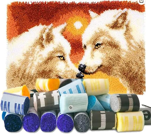 YOOTOM Wolf Latch Hook Kits for Adult, Latch Hook Rug Kits,Crochet Cross-Stitch Embroidery Rug Making Crafts with with Printed Canvas 20"x15"