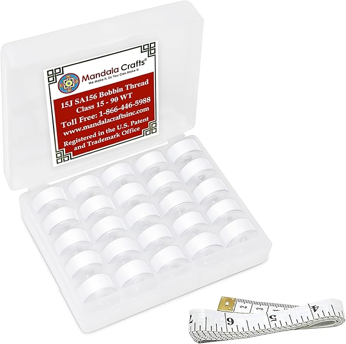 Mandala Crafts 25 White SA156 Prewound Bobbins for Singer Sewing Machine -15J SA156 Prefilled Bobbin Thread for Brother Sewing Machine and Embroidery