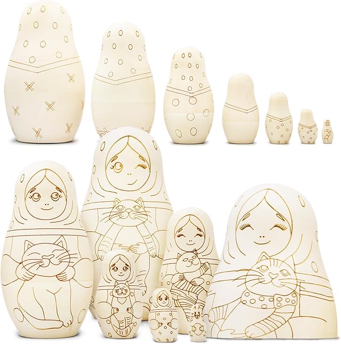 Matryoshka Unfinished Wood Crafts DIY Projects Unpainted Nesting Dolls, Blank Nesting Dolls Wooden Matryoshka for Activities Birthday Gift DIY Enthusiasts