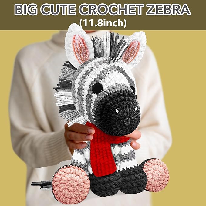 codgp crochet kit for beginners,11.8in crochet animal kit zebra,crochet starter kit gift for adults kids with yarn sets,amigurumi crochet kit with step-by-step video tutorials