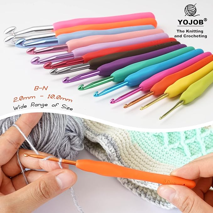 YOJOB 2Pack Size D / 3mm, E / 3.5mm Crochet Hooks, Super Smooth & Ergonomic for Beginner and Advanced (3.0mm, 3.5mm)