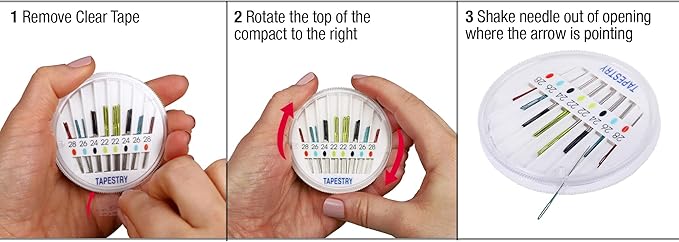 SINGER Tapestry Needles in Dial Compact, Assorted Sized Sewing Needles, Sizes 22, 24, 26, 28, Set of 24