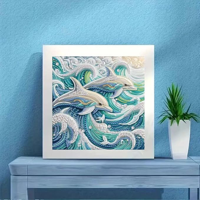 Dolphin Animal Special Shape Diamond Art Kits for Adults,5D Diamond Painting Kits for Adults Beginners,DIY Paint by Diamond Dots Crystal Rhinestones Painting Kits for Home Wall Decor 12×12inch