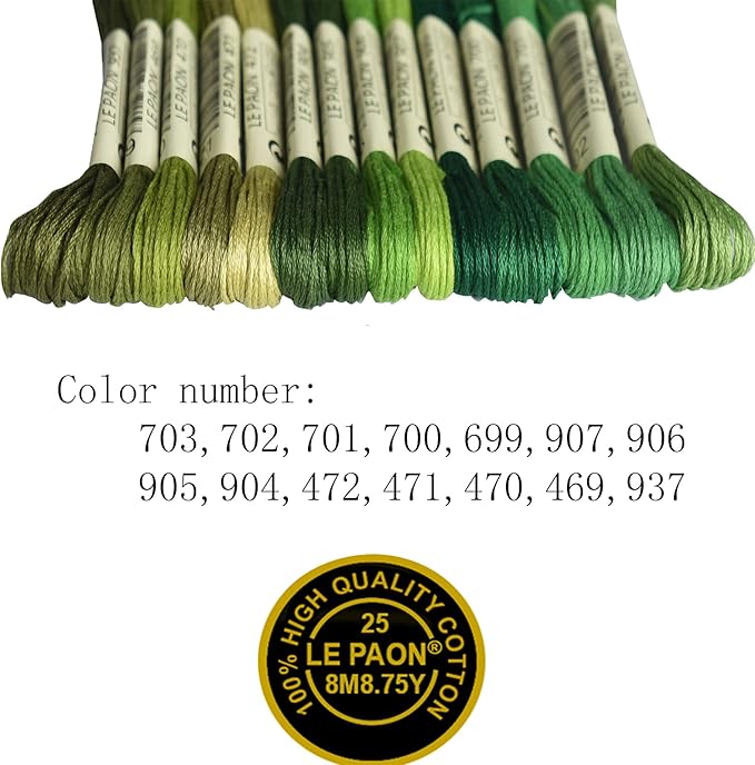Premium Rainbow Color Embroidery Floss - Cross Stitch Threads - Friendship Bracelets Floss - Crafts Floss - 14 Skeins Per Pack Embroidery Floss, Medium Avocado Green Gradient