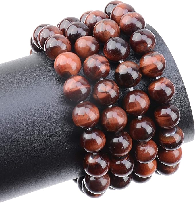LPBeads 80Pcs Polished 10mm Round Natural Red Tiger Eye Gemstone Loose Beads with Stretch Cord for Jewelry Making Bracelets