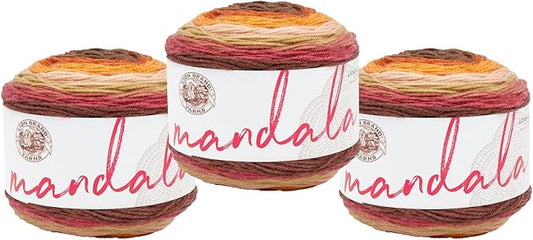 Lion Brand Yarn, Mandala DK Lightweight Yarn for Knitting, Crochet, and Crafts, Banshee, 3 Pack, Self-Striping Acrylic Fiber for Baby Blankets, Multicolor Shawls and Variegated Cardigans