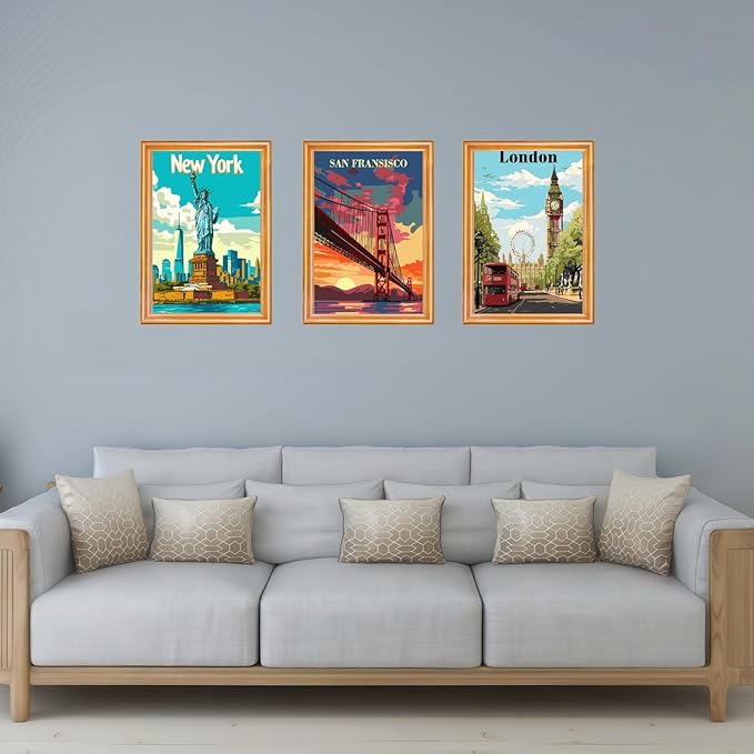 CHWGLFGG Travel City Paint by Numbers Kit for Adults Beginner, 6 Pack Adult Paint by Number Kits on Canvas, DIY Acrylic Oil Easy Painting by Numbers for Home Wall Decor 8X12 inch (Without Frame)