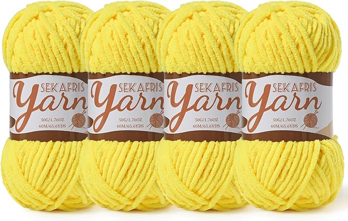 4 Pack Fluffy Velvet Yarn for Crocheting，Baby Blanket Yarn for Crocheting Soft，200g(262.4yds) Amigurumi Yarns，Plush Chenille Crochet Yarns，Puzzle Yarn for Crochet Weaving Craft(4 Yellow)