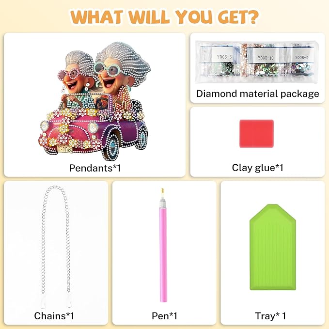 Funny Diamond Art Hanging Kits for Adults, Diamond Art Suncatchers Fun Senior Ladies, 5D Special Shape Diamond Painting Pendant Window Ornament Gifts for Home Wall Door Garden Decor
