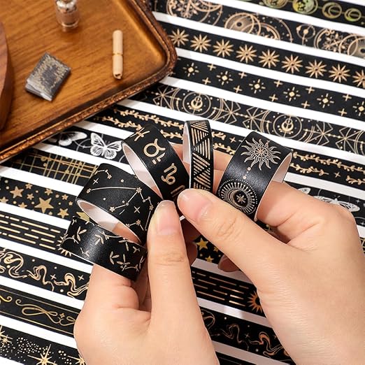 36 Rolls Starry Theme Washi Tape Set with Celestial Patterns - Writeable Decorative Tapes for Scrapbooking, Junk Journal Supplies, Bullet Journaling 0.6" x 79" per Roll