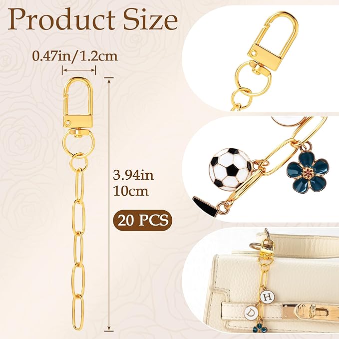 Hzopcw 20pcs Gold Keychain Making Kit, Key Ring Swivel Snap Hook Chains, Alloy Extender Keychain Bag Charm Kits for DIY Crafts Jewelry Making Handbag Purses- A Style