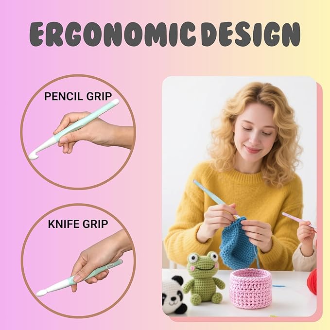 Araeknotta Large Crochet Hooks Set with Stitch Markers, Yarn Needles, Purple Pouch - 5 Sizes (8mm, 10mm, 12mm, 15mm, 20mm) - Ergonomic Plastic Crochet Hooks for Chunky Blanket Yarn