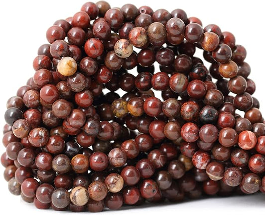 cheavian 60pcs 6mm natural red brecciated jasper gemstone round loose beads stone beads for jewelry making diy 1 strand 15"