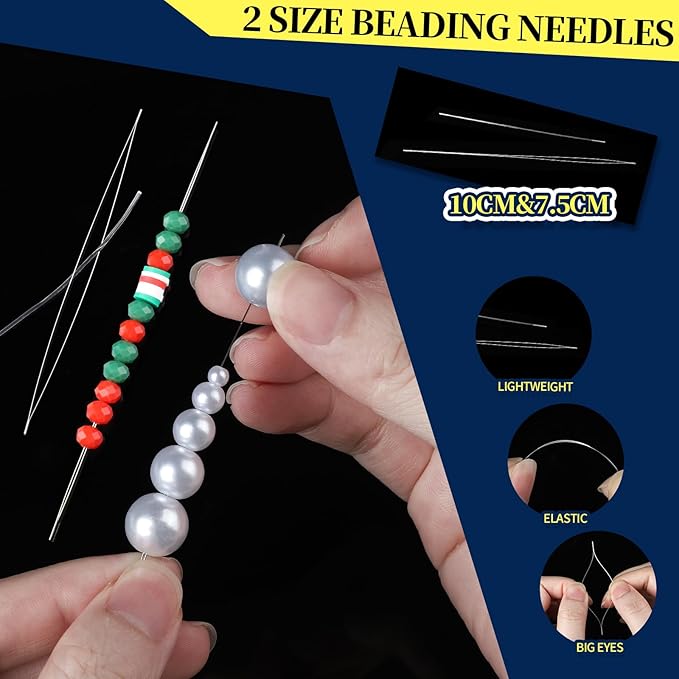 FANDAMEI Elastic String for Bracelets Making Kit, 1mm&0.8mm Clear Bracelet String, Stretchy String with 24g Jewelry Glue for Elastic String & 2 Beading Needles for DIY Necklaces, Bracelets & Jewelry