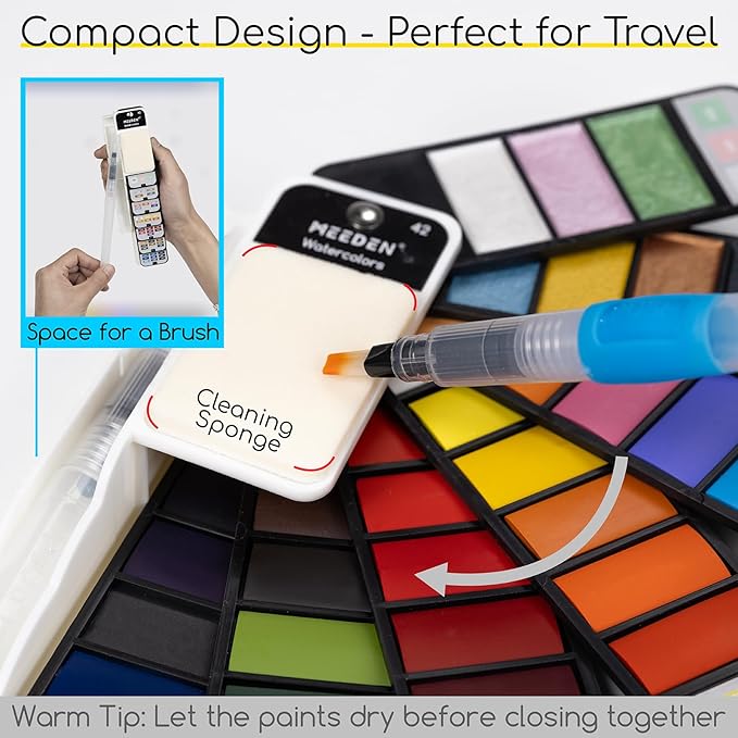 MEEDEN Travel Watercolor Paint Set: 42 Colors Water Color Paint Palette Including 7 Pearlescent and 5 Macarone Colors