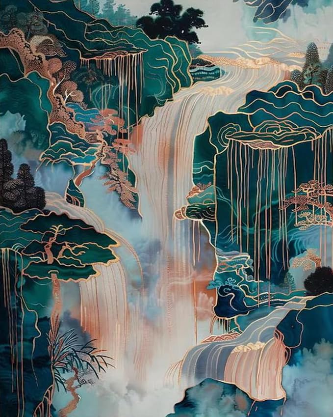 Mosaflare Paint by Numbers for Adults Beginner, Waterfall Green Landscape Adult Paint by Number Kits on Canvas, DIY Acrylic Oil Easy Painting by Numbers for Home Wall Decor 16X20 inch (Without Frame)