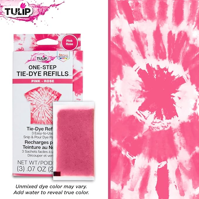 Tulip One-Step Tie-Dye Kit , 3 Fabric Dye Refill Packs, Packs, Pink