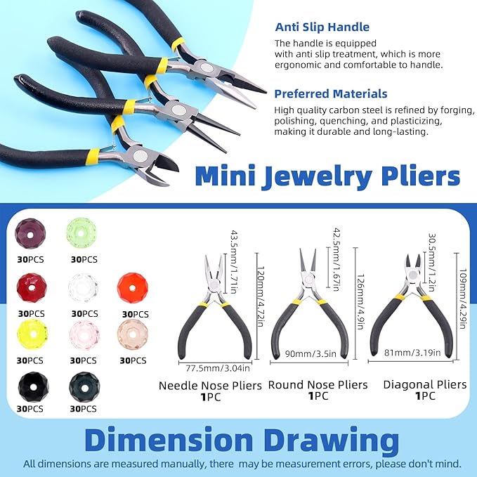 Glarks 1250Pcs Jewelry Making Kit, Jewelry Making Supplies with Jewelry Making Pliers Tool, Beading Wires, Jewelry Findings for Jewelry Making, Wrapping and Repair