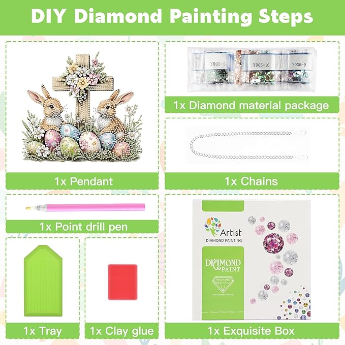 NAIMOER Easter Cross Diamond Art Hanging Kits for Adults, 5D Special Shaped Rhinestone, DIY Acrylic Spring Diamond Art Painting Window Pendants Home Garden Wall Hanging Ornament Kits, Double Sided