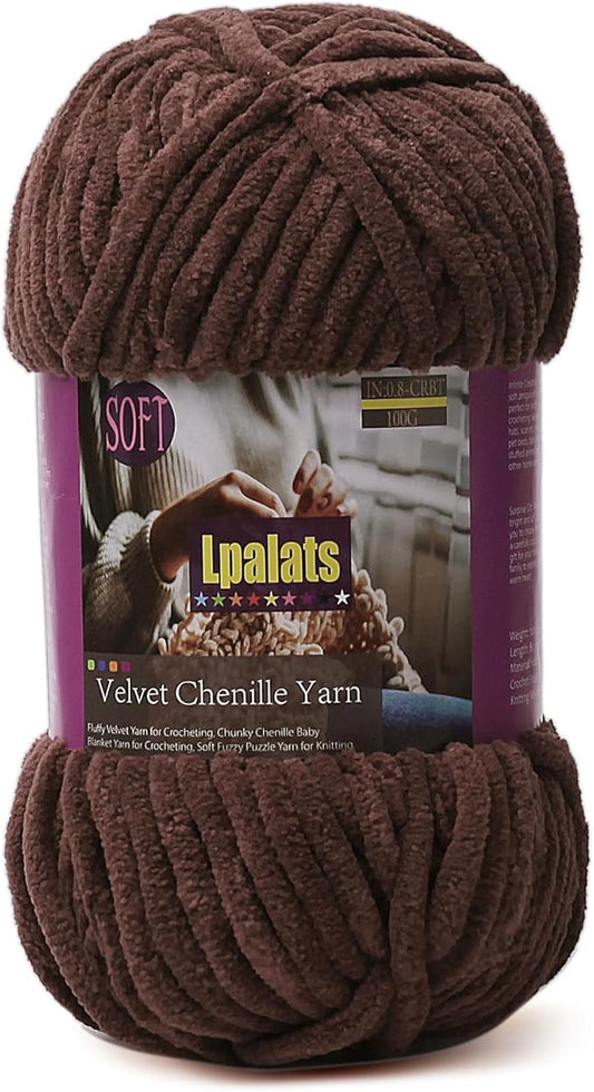 Baby Blanket Yarn for Crocheting Soft - 1 Pack of 100g/3.5oz Chunky Chenille Yarn for Knitting Blankets Amigurumi - #6 Super Bulky - 87 Yards Thick Plush Yarns (1, Dark Curry)