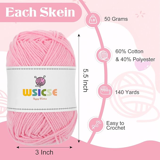 4 PCS Crochet Yarn, 560 Yard Soft Yarn for Crocheting Assorted Colors Fluffy Yarn for Hand Knitting Easter Decorations Gifts 1 Skein/140 Yard-Pink