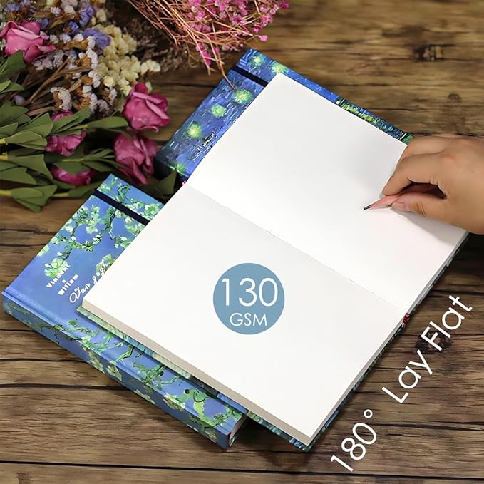 Art Journal, Sketch book, Blank Notebook, 130gsm, Thick Paper Sketchbook, A5, Hardcover Drawing Notebook, Blank Page Journal, Lay Flat, Unlined, Van Gogh Almond Blossom, Cute Sketchbook