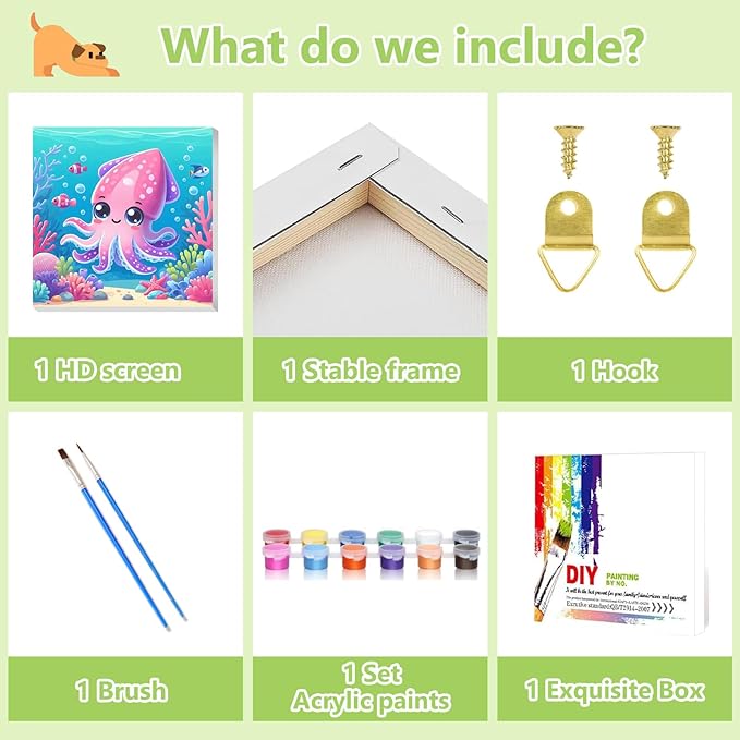 Reivworl Paint by Numbers Kit for Kids with Frame and Easel, Octopus Paint by Number for Kids Age 6-8-12, Paint by Numbers Kits for Gifts and Home Decor - 8X8Inch