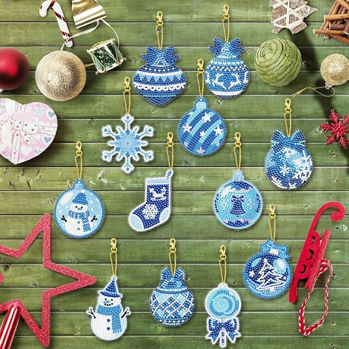 Diamond Painting Keychains Kits, Double Sided Diamond Art Keyrings for Adults, DIY Art Key Rings Ornaments Kits