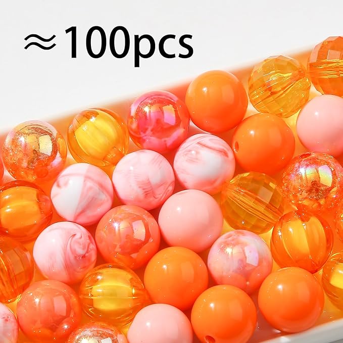 16mm Acrylic Beads 100pcs Orange Focal Spacer Bead Chunk Bubblegum Beads for DIY Crafting Necklace Bracelet Jewelry Making Keychain (Orange)