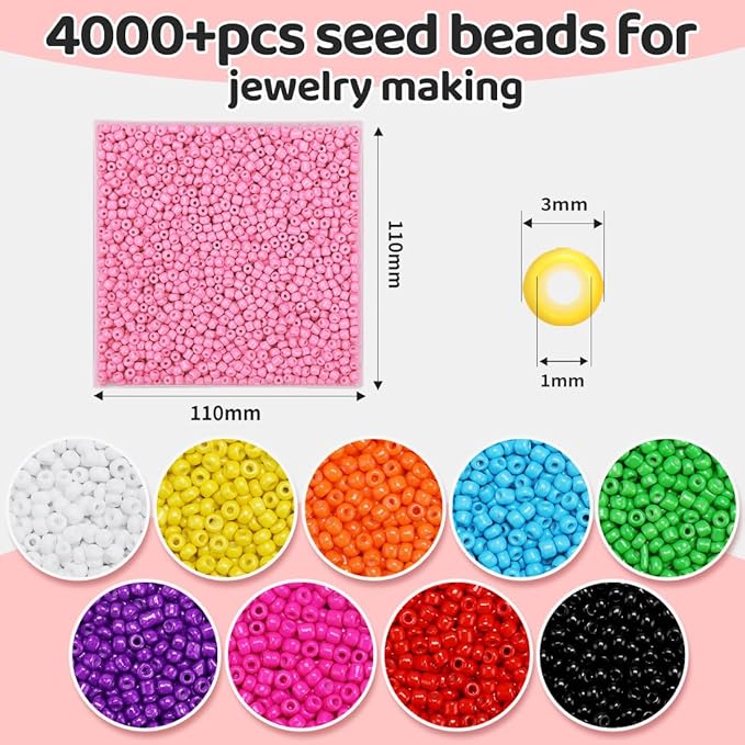 IOOLEEM Pink Seed Beads, 4000+ pcs 3mm Glass Beads for Jewelry Making & Bracelets Making