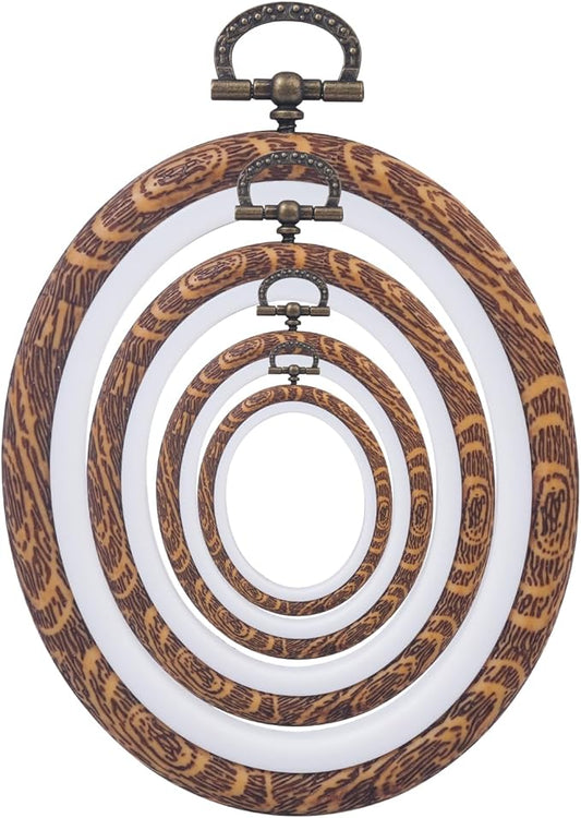 4 pcs embroidery hoops set-decorative cross stitch hoop ring imitated wood display frame-oval hand embroidery kits for art craft sewing (4 different size)