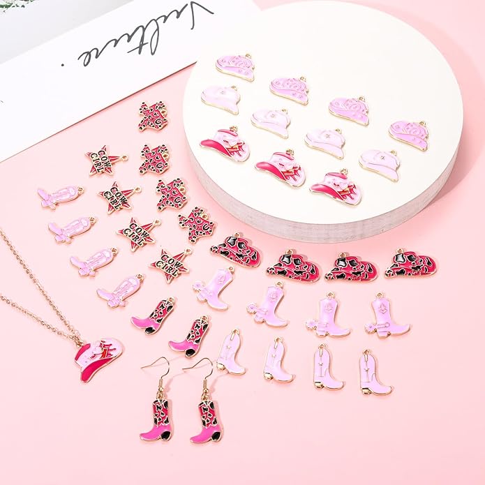 NVENF 36PCS Cowboy Boot Charms for Jewelry Making, Enamel Western Cowgirl Boot Hat Pendant Charms for Necklace Bracelet Earring Making DIY Crafts