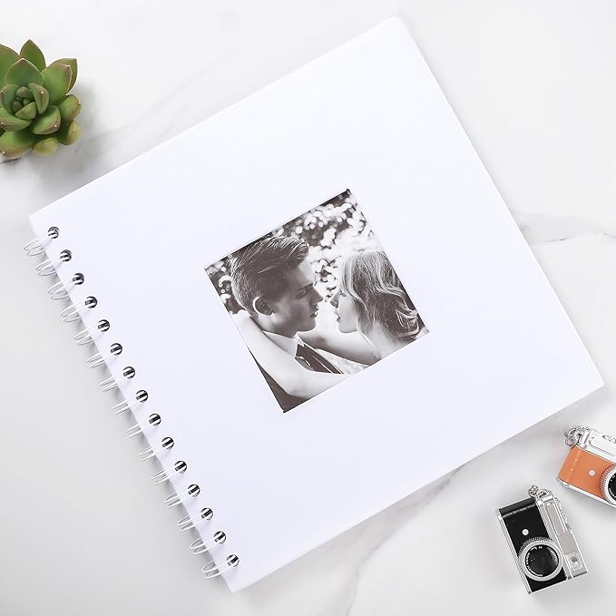 Scrapbook 8 x 8 Inch DIY Square Photo Window + 3 Corner Stickers, Photo Album Hardcover Kraft Paper White 20 Sheets/ 40 Pages