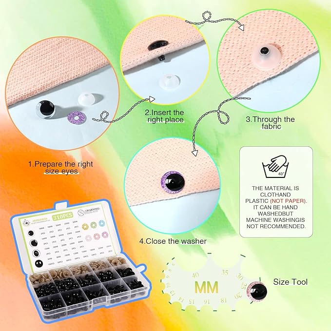 MUCUNNIA 620PCS Safety Eyes for Crocheting with Washers 6-30mm Glitter Safety Eyes for Amigurumi Crochet Stuffed Animals Teddy Bear Christmas Decorations