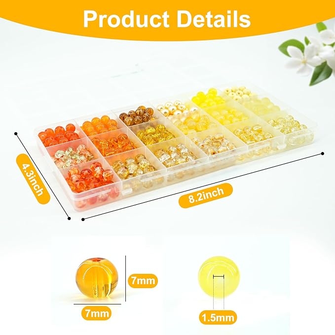 Hanyoung 8mm Glass Beads for Bracelet, Warm Yellow Wilt Series18 Colors 450 pcs Beads for Jewelry Making kit, Crystal Glass Round Beads for DIY Crafts Gifts (Yellow Color)