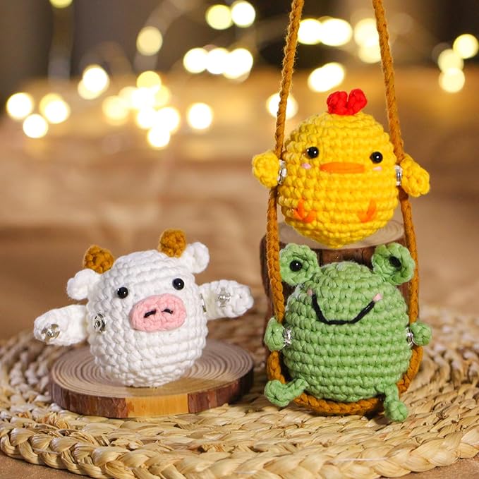 CrochetBox Crochet Kit for Beginners Adults - Animals Swing Starters Crochet Kit, Beginners Crocheting Kitting for Adults Teen, Craft Gifts with Crochets Yarns, Hook, Step-by-Step Video, Instruction