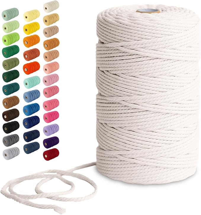 Nook Theory Cotton 3mm Macrame Cord 220 Yards - 4mm 5mm Soft Macrame Rope Perfect for Knots - Supplies for Wall Hangers & Boho Decorations - Cotton String (Cream 3mm 220 Yards)