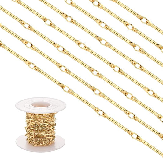3.28 Feet 1M Brass Bar Link Chains Unwelded Metal Long Stick Link Cable Chains Real 18K Gold Plated for Jewelry Necklace Making Crafts